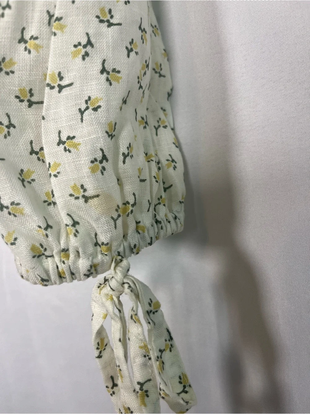 Faithfull the brand Harlyn linen floral print puff sleeve crop top cottagecore